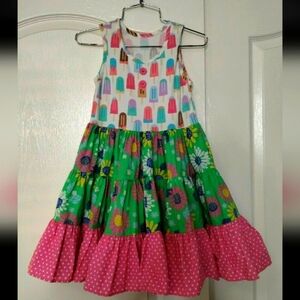 Eleanor Rose ruffle print dress floral and popsicles size 5 to 6 summer vibes